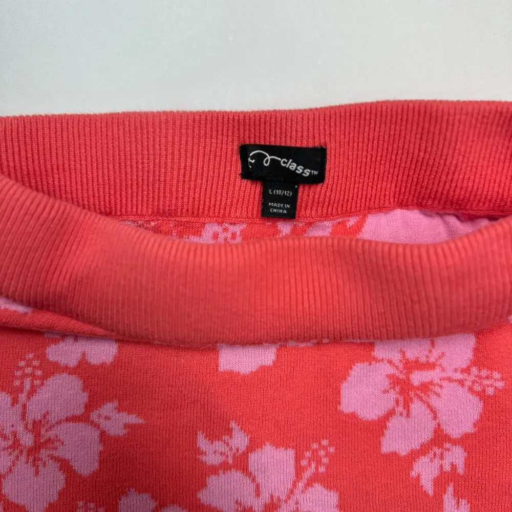 Art Class Hibiscus Knit Mini Skirt L 10/12 Red Pink Floral Y2K Coconut Girl Boho - Picture 9 of 10